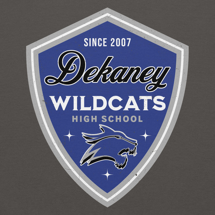 Close-up view of Dekaney High School Wildcats Charcoal Grey Classic Unisex Hoodie 225