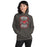 Woman wearing North Shore High School Mustangs Dark Grey Classic Unisex Hoodie 207