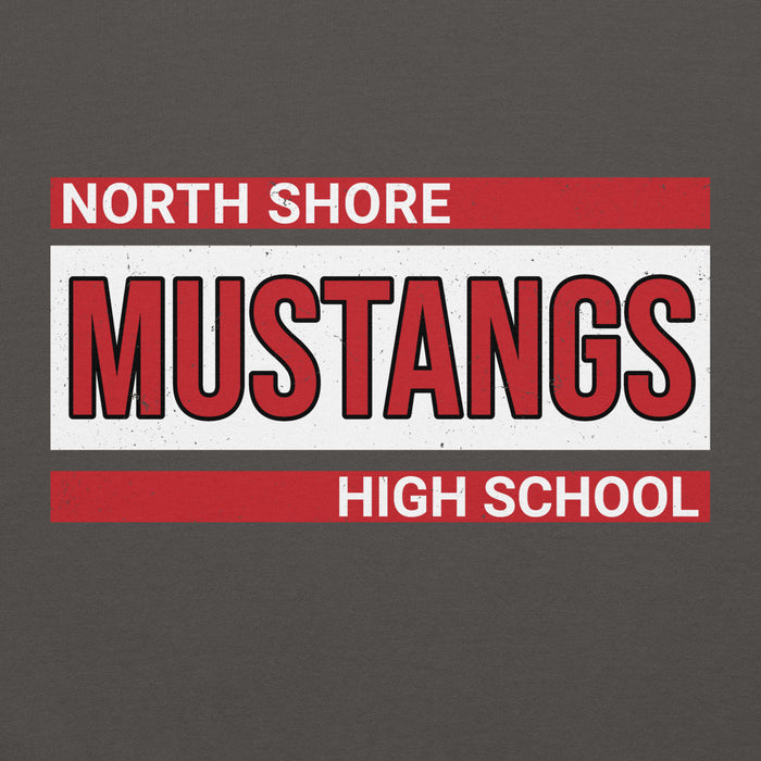 Close-up view of North Shore High School Mustangs Dark Grey Classic Unisex Hoodie 098