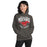 Woman wearing North Shore High School Mustangs Dark Grey Classic Unisex Hoodie 213