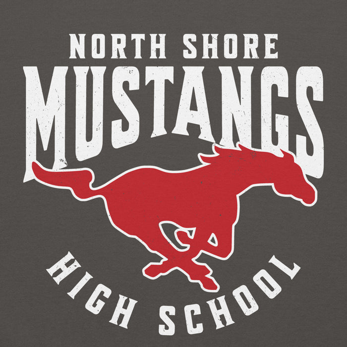 Close-up view of North Shore High School Mustangs Dark Grey Classic Unisex Hoodie 213