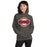 Woman wearing North Shore High School Mustangs Dark Grey Classic Unisex Hoodie 011