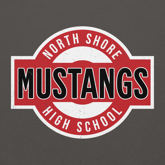 Close-up view of North Shore High School Mustangs Dark Grey Classic Unisex Hoodie 011