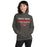 Woman wearing North Shore High School Mustangs Dark Grey Classic Unisex Hoodie 024