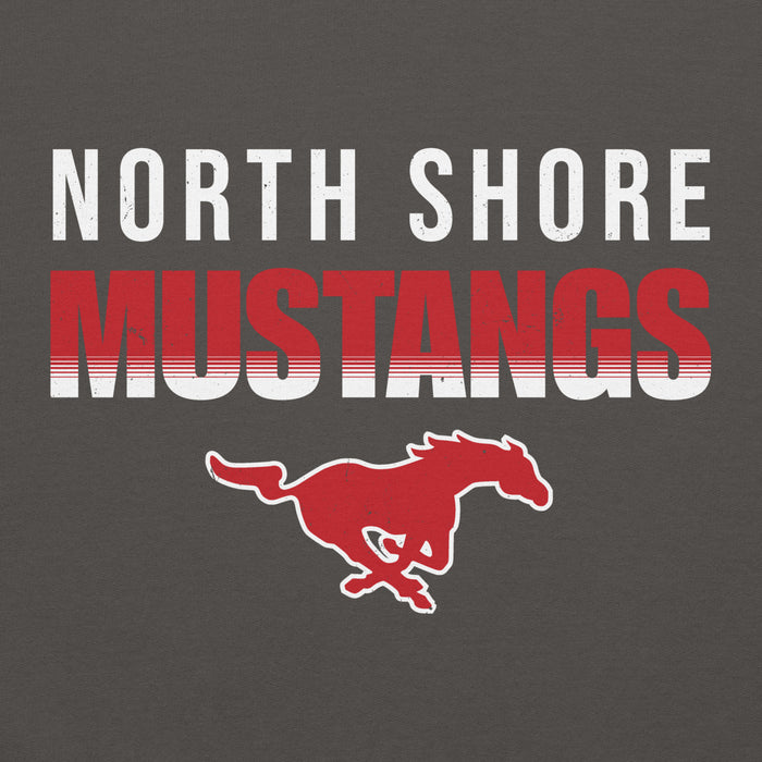 Close-up view of North Shore High School Mustangs Dark Grey Classic Unisex Hoodie 024