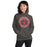 Woman wearing North Shore High School Mustangs Dark Grey Classic Unisex Hoodie 224