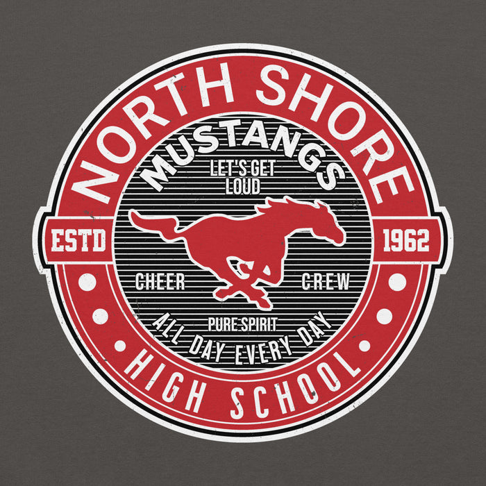 Close-up view of North Shore High School Mustangs Dark Grey Classic Unisex Hoodie 224
