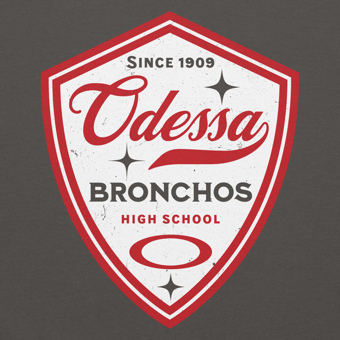 Close-up vie wof Odessa High School Bronchos Dark Grey Classic Unisex Hoodie 225