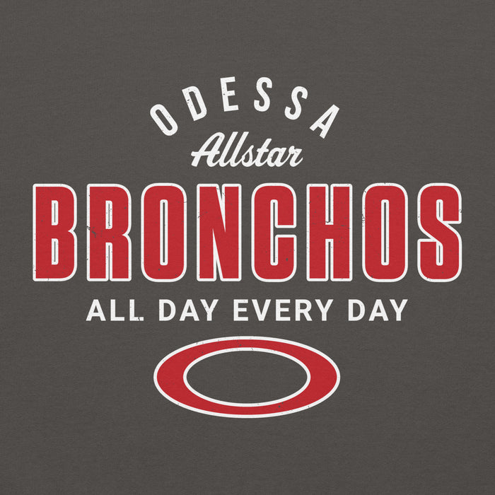 Close-up view of Odessa High School Bronchos Dark Grey Classic Unisex Hoodie 040