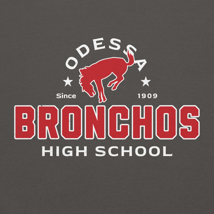 Close-up view of Odessa High School Bronchos Dark Grey Classic Unisex Hoodie 222