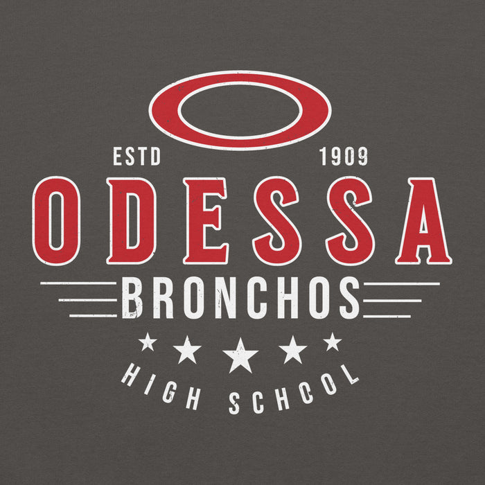 Close-up view of Odessa High School Bronchos Dark Grey Classic Unisex Hoodie 217
