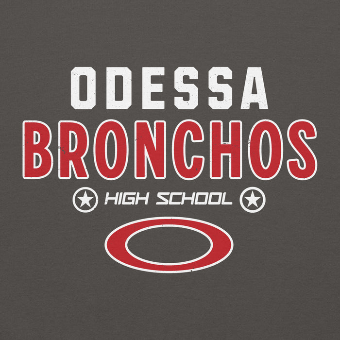 Close-up view of Odessa High School Bronchos Dark Grey Classic Unisex Hoodie 003