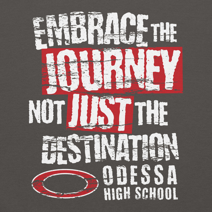 Close-up view of Odessa High School Bronchos Dark Grey Classic Unisex Hoodie 232