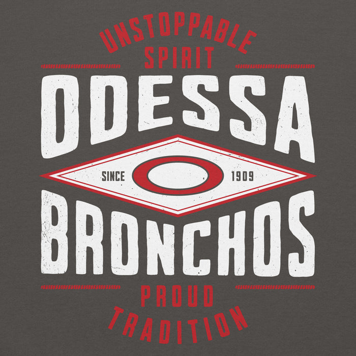 Close-up view of Odessa High School Bronchos Dark Grey Classic Unisex Hoodie 210