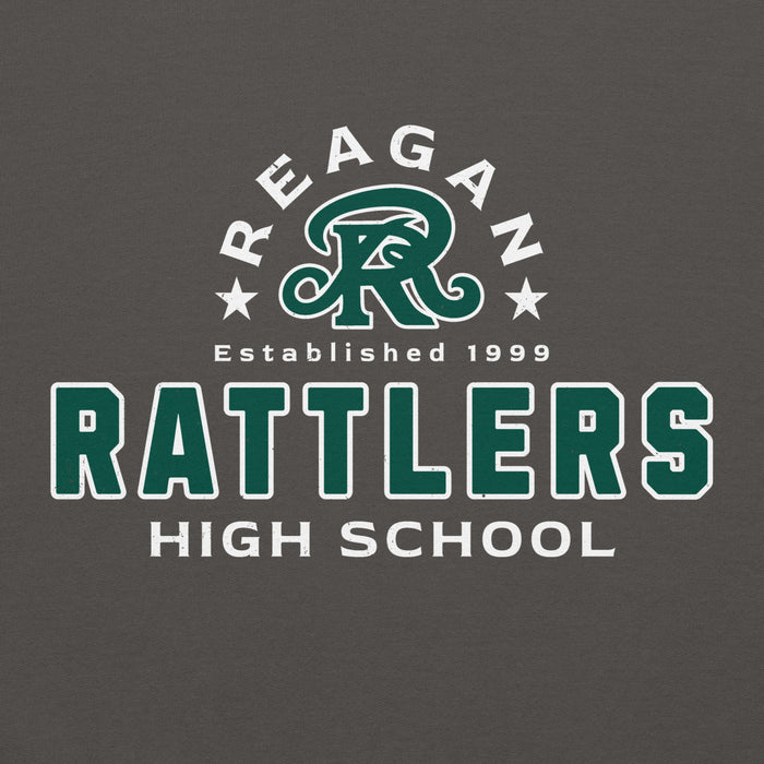 Close-up view of Reagan High School Rattlers Dark Grey Classic Unisex Hoodie 222