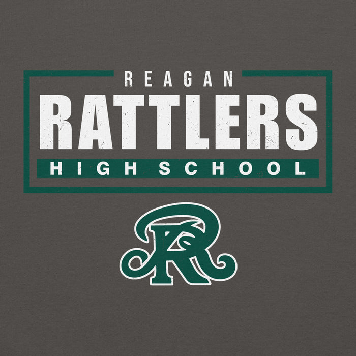 Close-up view of Reagan High School Rattlers Dark Grey Classic Unisex Hoodie 049