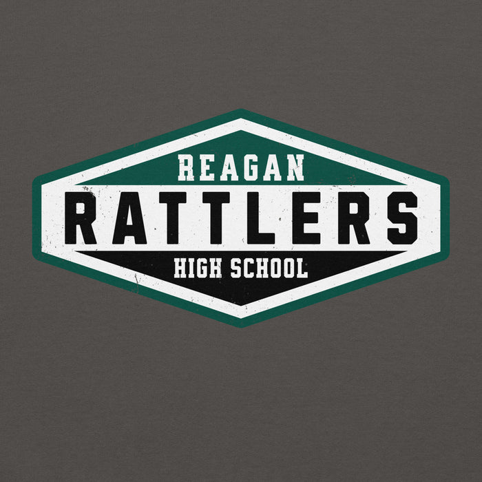 Close-up view of Reagan High School Rattlers Dark Grey Classic Unisex Hoodie 009