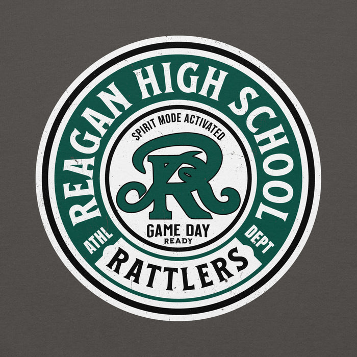 Close-up view of Reagan High School Rattlers Dark Grey Classic Unisex Hoodie 220