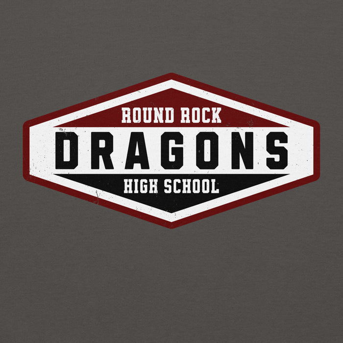 Close-up view of Round Rock High School Dragons Dark Grey Classic Unisex Hoodie 009