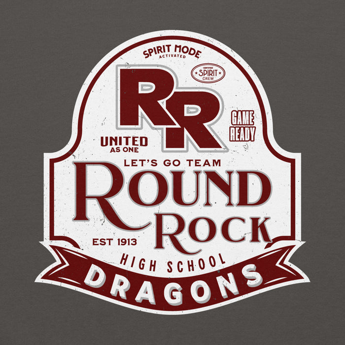 Close-up view of Round Rock High School Dragons Dark Grey Classic Unisex Hoodie 219