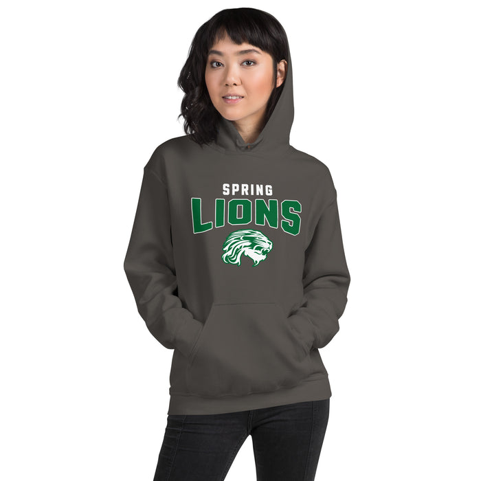Woman wearing Spring High School Lions Dark Grey Classic Unisex Hoodie 234