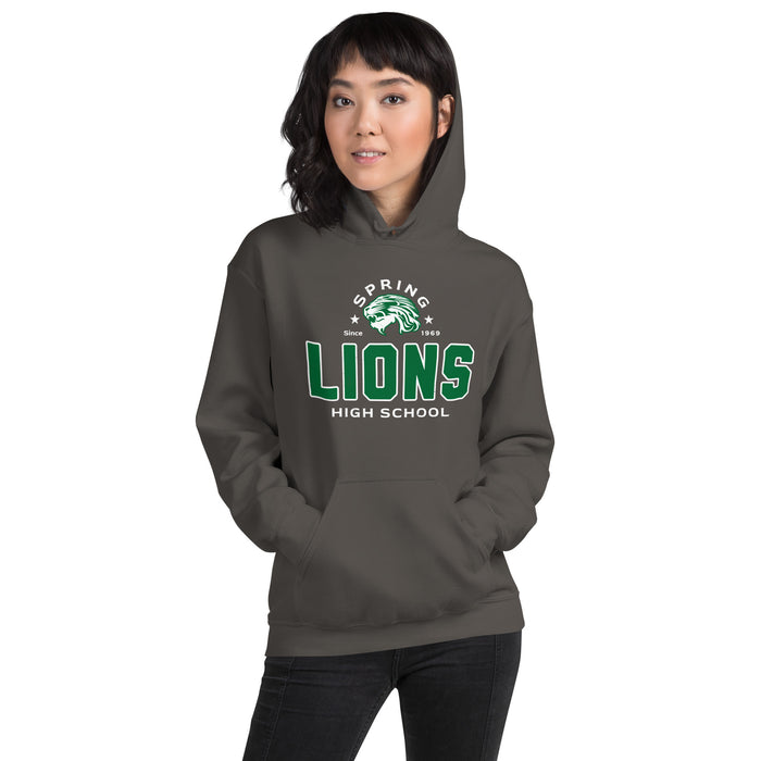 Woman wearing Spring High School Lions Dark Grey Classic Unisex Hoodie 222