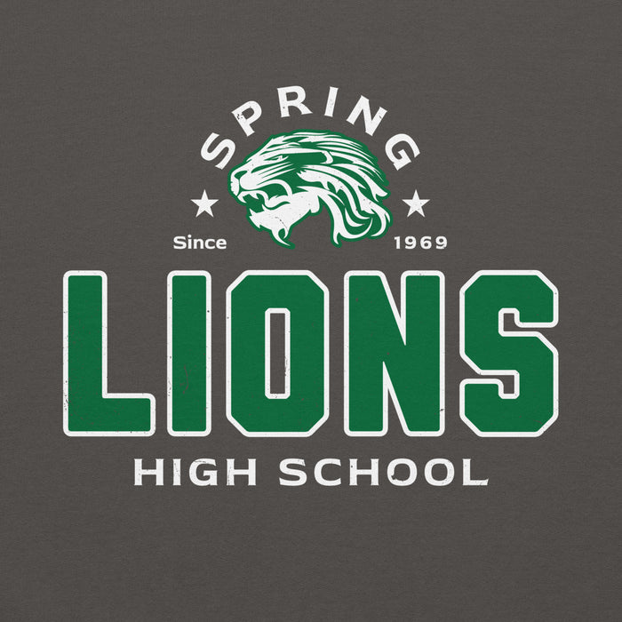 Close-up view of Spring High School Lions Dark Grey Classic Unisex Hoodie 222