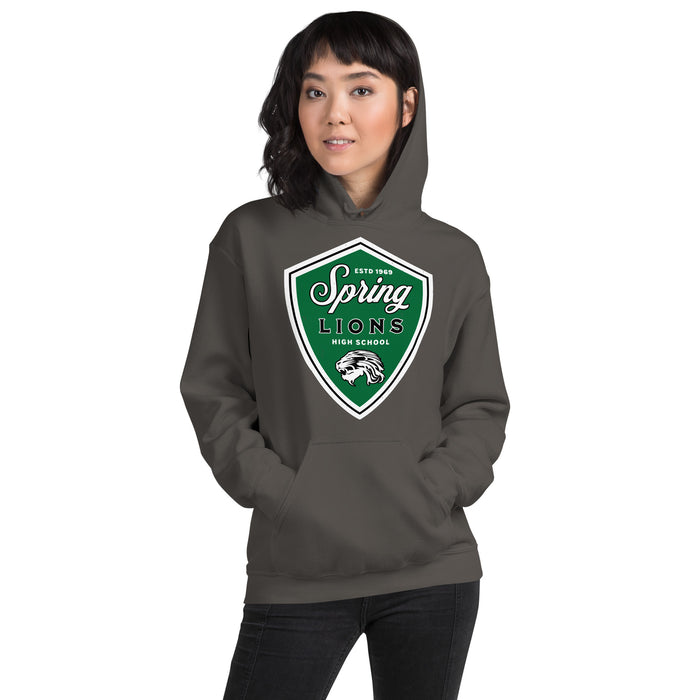 Woman wearing Spring High School Lions Dark Grey Classic Unisex Hoodie 225
