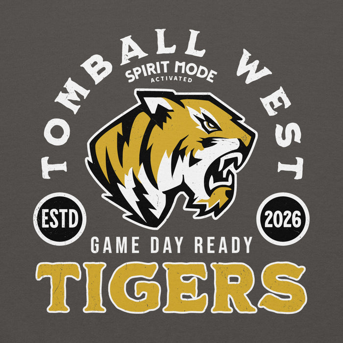 Close-up view of Tomball West High School Tigers Dark Grey Classic Unisex Hoodie 208