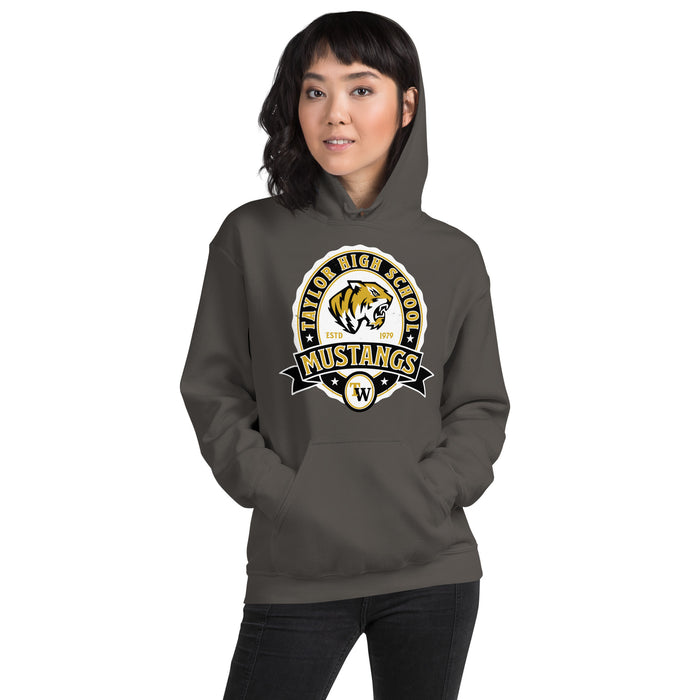 Woman wearing Tomball West High School Tigers Dark Grey Classic Unisex Hoodie 212
