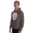 Man wearing North Shore High School Mustangs Dark Grey Classic Unisex Hoodie 225