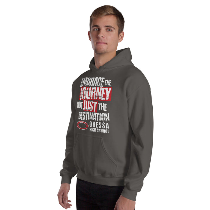 Man wearing Odessa High School Bronchos Dark Grey Classic Unisex Hoodie 232