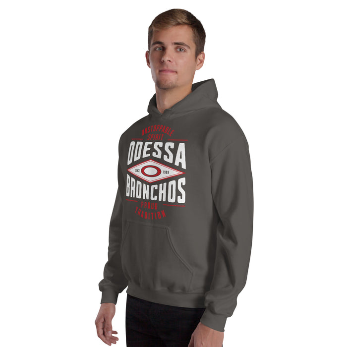Man wearing Odessa High School Bronchos Dark Grey Classic Unisex Hoodie 210