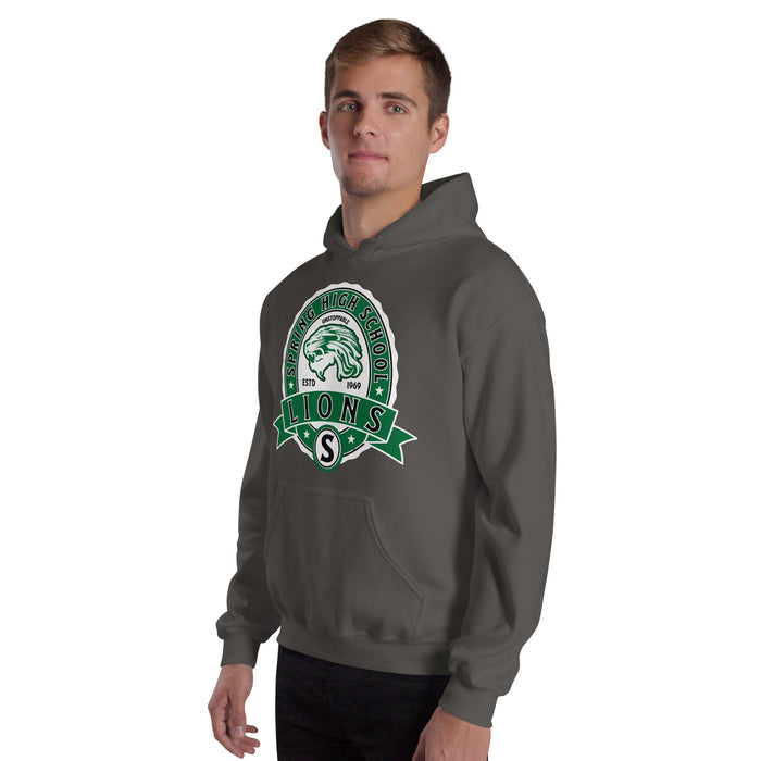 Man wearing Spring High School Lions Dark Grey Classic Unisex Hoodie 212