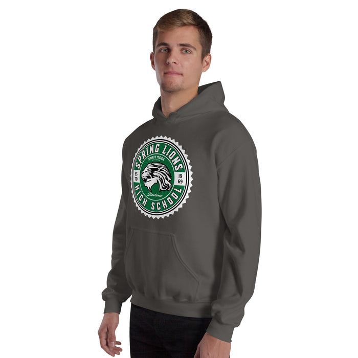 Man wearing Spring High School Lions Dark Grey Classic Unisex Hoodie 203