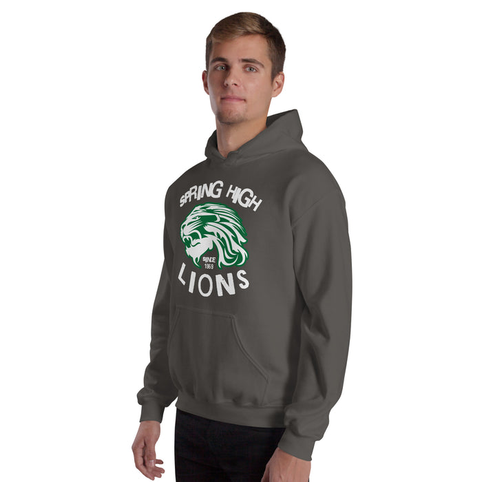 Man wearing Spring High School Lions Dark Grey Classic Unisex Hoodie 228