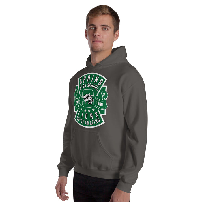 Man wearing Spring High School Lions Dark Grey Classic Unisex Hoodie 207