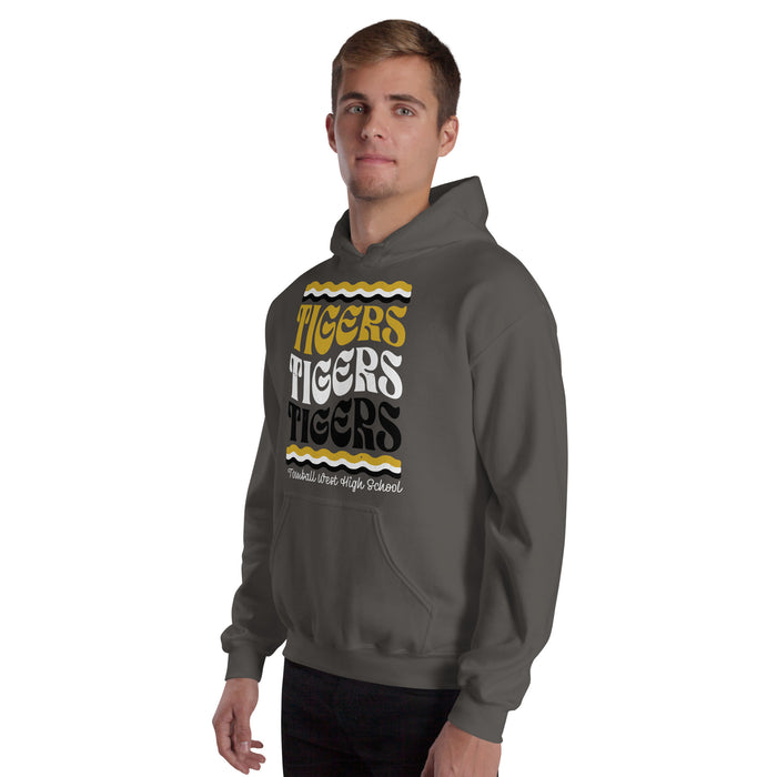 Man wearing Tomball West High School Tigers Dark Grey Classic Unisex Hoodie 227
