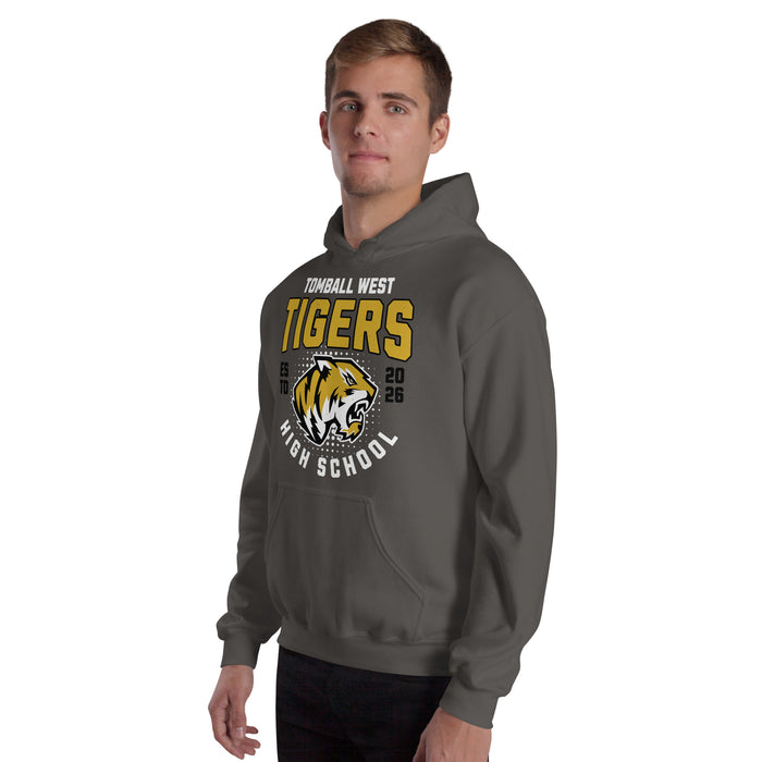 Man wearing Tomball West High School Tigers Dark Grey Classic Unisex Hoodie 204