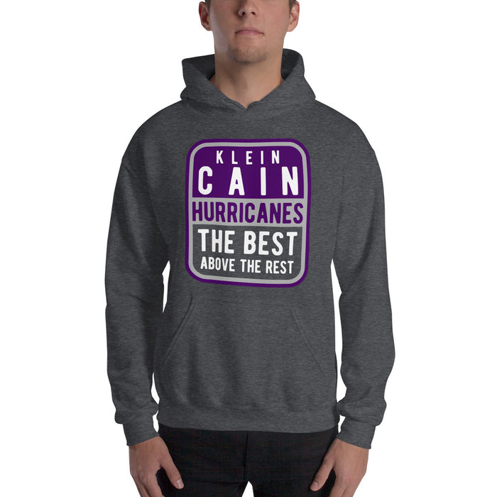 Man wearing a Klein Cain High School Hurricanes Dark Heather Classic Hoodie 01