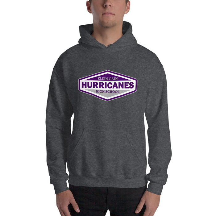 Man wearing a Klein Cain High School Hurricanes Dark Heather Classic Hoodie 09