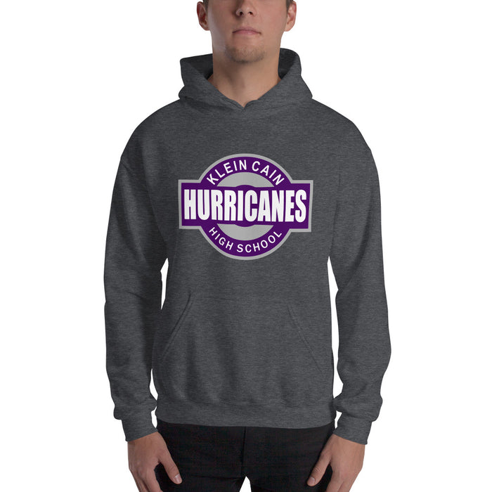 Man wearing a Klein Cain High School Hurricanes Dark Heather Classic Hoodie 11