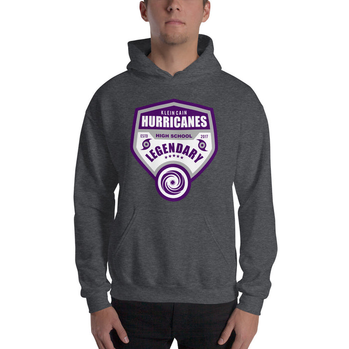 Man wearing a Klein Cain High School Hurricanes Dark Heather Classic Hoodie 14