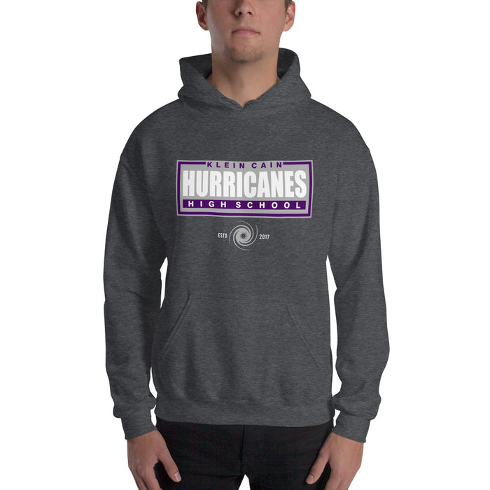 Man wearing a Klein Cain High School Hurricanes Dark Heather Classic Hoodie 49