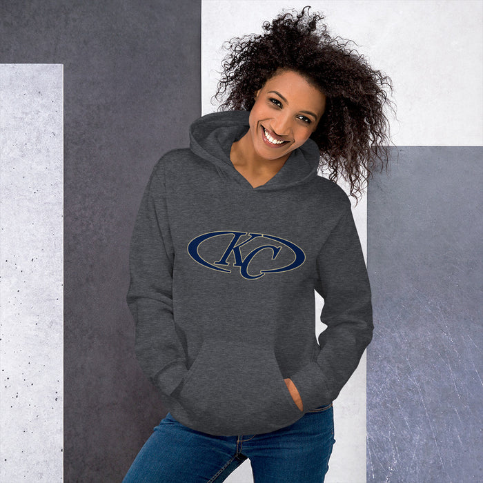 Woman Wearing a Klein Collins High School Tigers Dark Heather Classic Unisex Hoodie 08