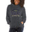 Woman wearing a Klein Collins High School Tigers Dark Heather Classic Unisex Hoodie 44