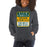 Woman wearing a Klein Forest High School Dark Heather Classic Unisex Hoodie 01