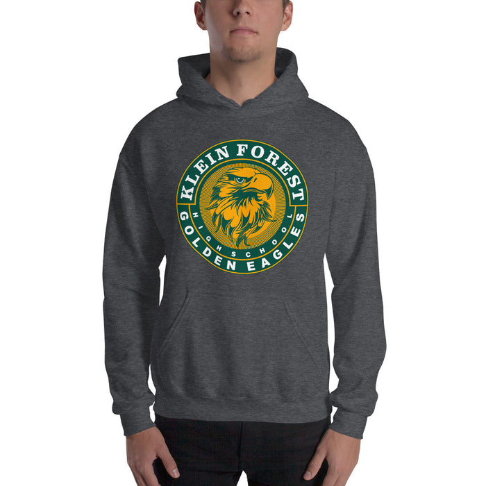 Man wearing a Klein Forest High School Dark Heather Classic Unisex Hoodie 02