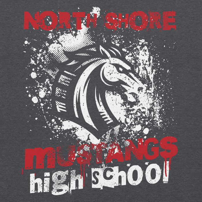 Close-up view of North Shore High School Mustangs Dark Grey Classic Unisex Hoodie 205