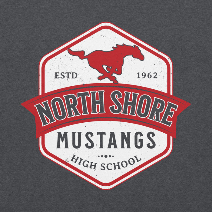 Close-up view of North Shore High School Mustangs Dark Grey Classic Unisex Hoodie 209